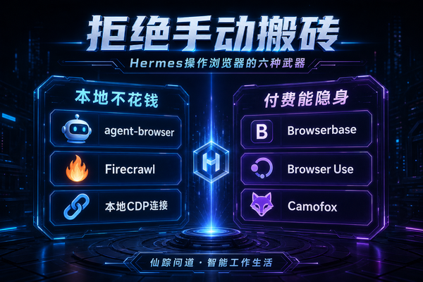 拒绝手动搬砖，Hermes操作浏览器的六种武器, 本地的不花钱，付费的能隐身